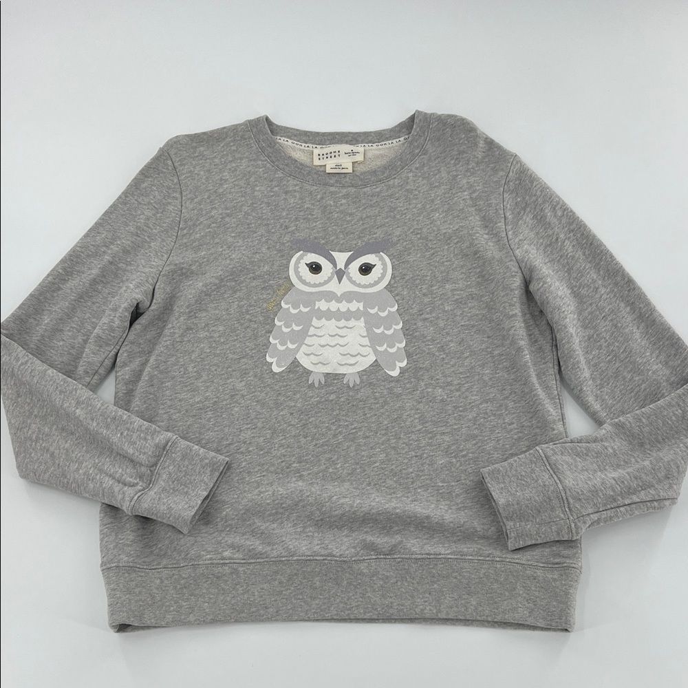 kate spade Gray Owl Motif Women's Sweater novelty teacher artsy unique Sm - Picture 2 of 9